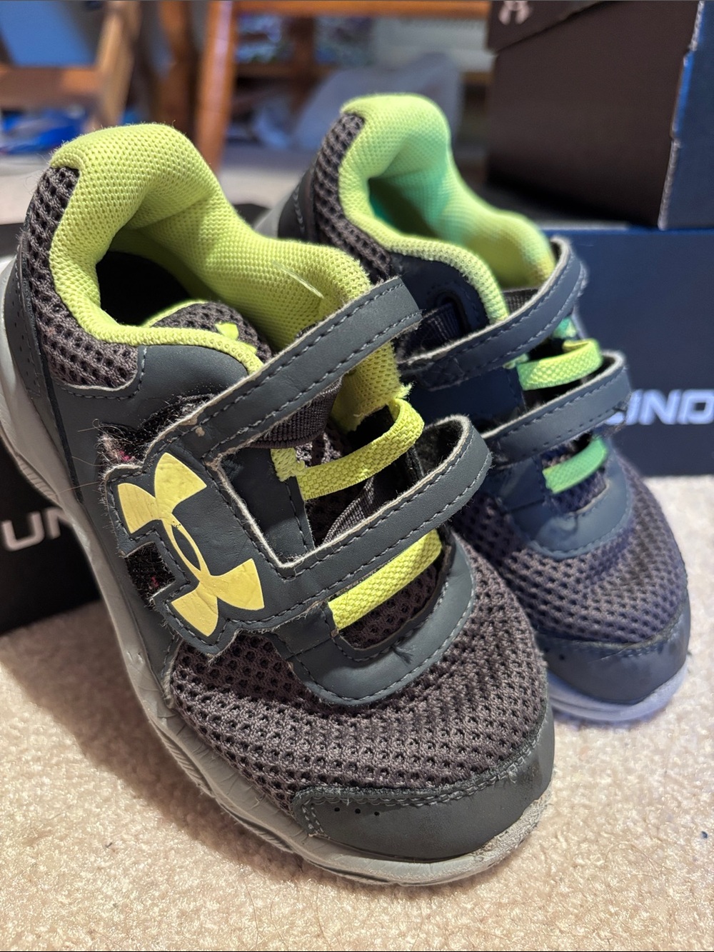Under Armour Kids Gray and Neon Green Mesh Sneakers